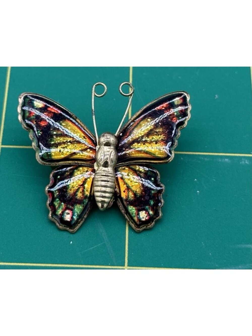 Vintage Multicolored Butterfly  Pin Broach Enameled Sparkle Gold tone